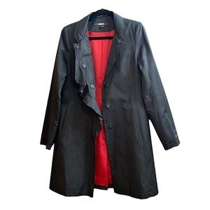 DKNY black ruffled trench coat size medium